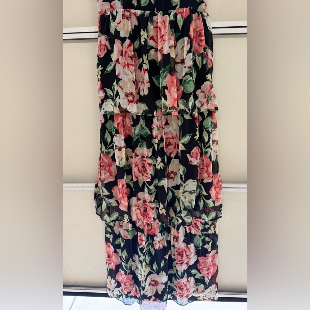 Crystal Doll Flowy Tiered Floral Spaghetti Straps Maxi Dress Sz 9 - Picture 4 of 9